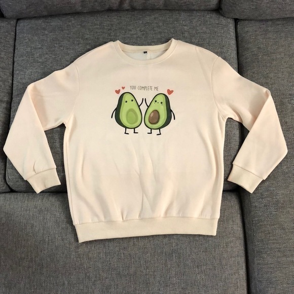 CARTOONS Avocado Sweatshirt Pullover Cream You Complete Me Avocado Cream M - Picture 1 of 11